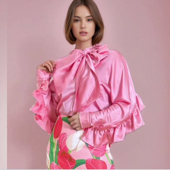 NWT Nancy Yang Long Sleeve Ruffled Blouse Size Small - Picture 1 of 7